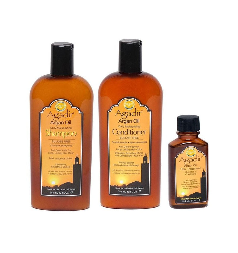 Agadir Moisturising Shampoo and Conditioner 355ml and Argan Oil 59ml Trio Pack