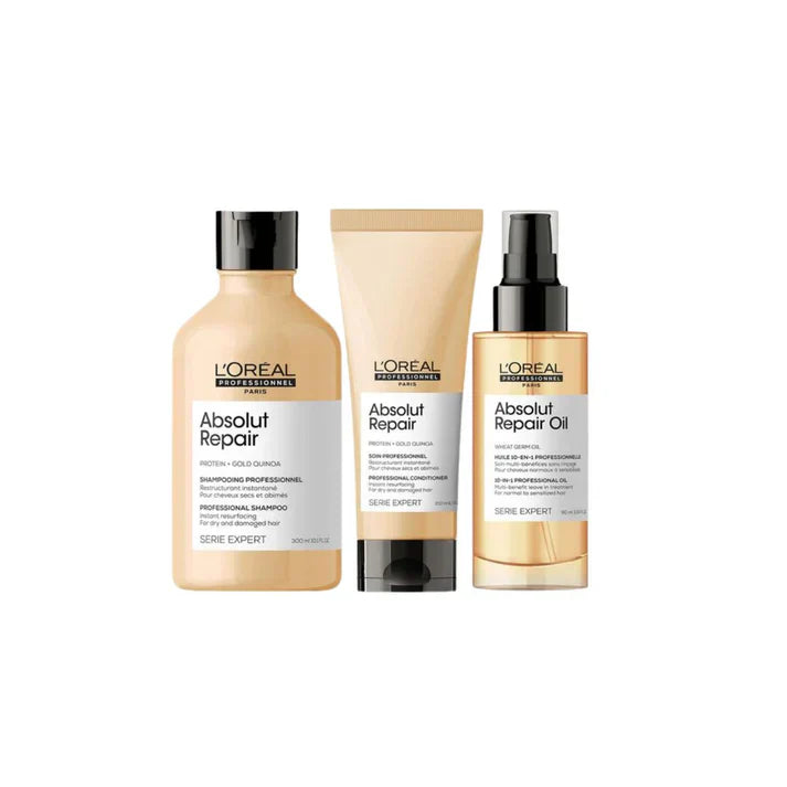 L'Oreal Professional Serie Expert Absolut Repair Shampoo 300ml, Conditioner 200ml & Repair Oil 90ml Trio Pack